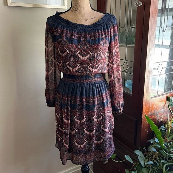 Boho Ruffle V-Neck Mini Dress Floral Pink Rust – Abercrombie XS - Picture 4 of 17